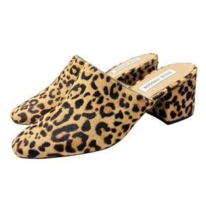 Steve Madden Leopard Print Real Fur Block‎ Heel Mules Shoes 8.5M
